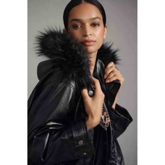NWT Size L - Anthropologie Pilcro Faux-Leather Hooded Jacket (NWT US$ 178) - Picture 3 of 15